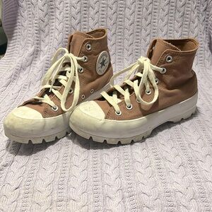 Brown Platform Lugged Converse All Stars, Size 7.5 in Women’s.